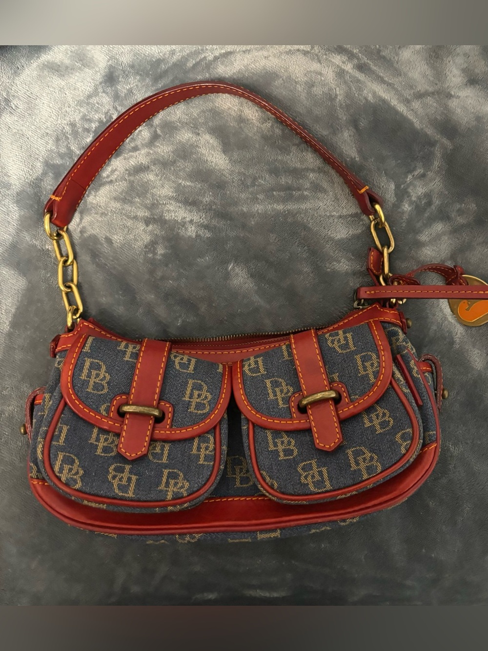 Y2K Rare Vintage Dooney & Bourke Denim Monogram Double Pocket Shoulder Handbag